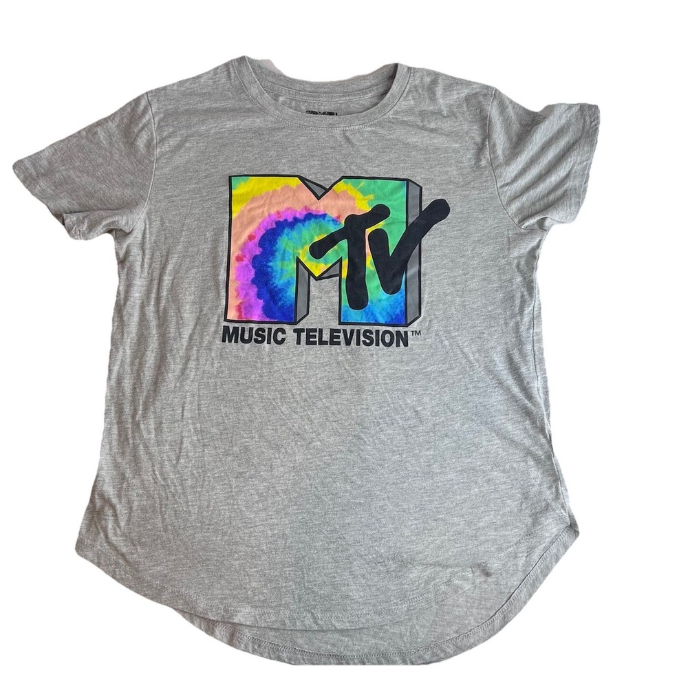 MTV Women's Gray Tie Dye Logo Graphic Tee‎ Retro Vintage Style Street Wear Large